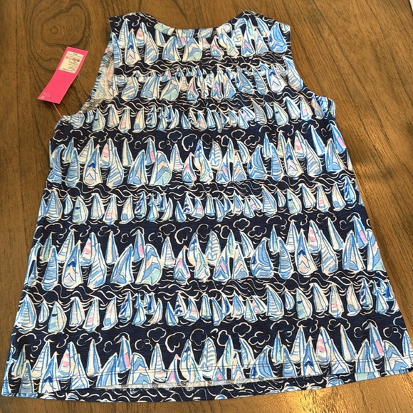 Lilly Pulitzer‎ Low Tide Navy Blue Sails and Stripes Split Neck Tank Top NWT S - Picture 9 of 10
